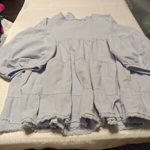 Fashion Top Women Blue Size XL Tiered Balloon 3/4 Sleeves Cottage Pullover Boho